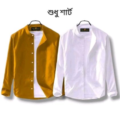 Band Collar Casual Cotton Shirt Combo 2
